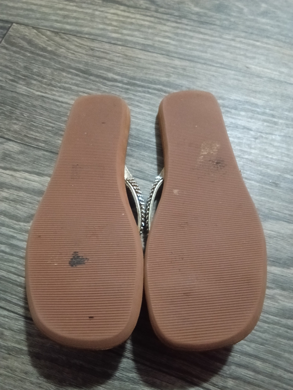 Embellished Beige Rhinestone Flip Flop Sandals - Picture 3 of 5